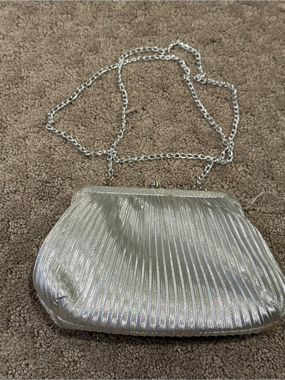 Silver Pleated Evening Clutch with Chain Strap